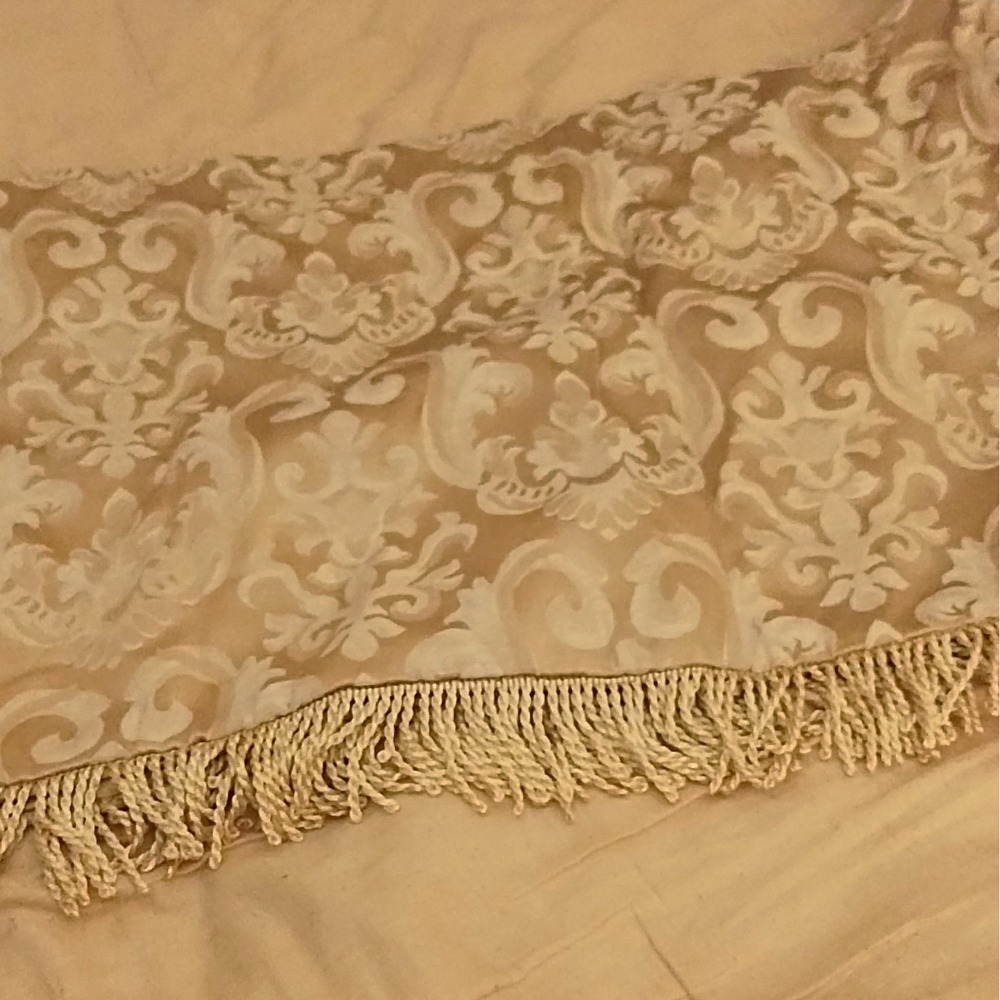 Beige Damask Fabric Window Valance 54 x 28 Rod Pocket Textured Opaque
